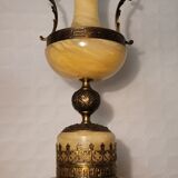 Pair of lamp on column in alabaster gilded brass frame