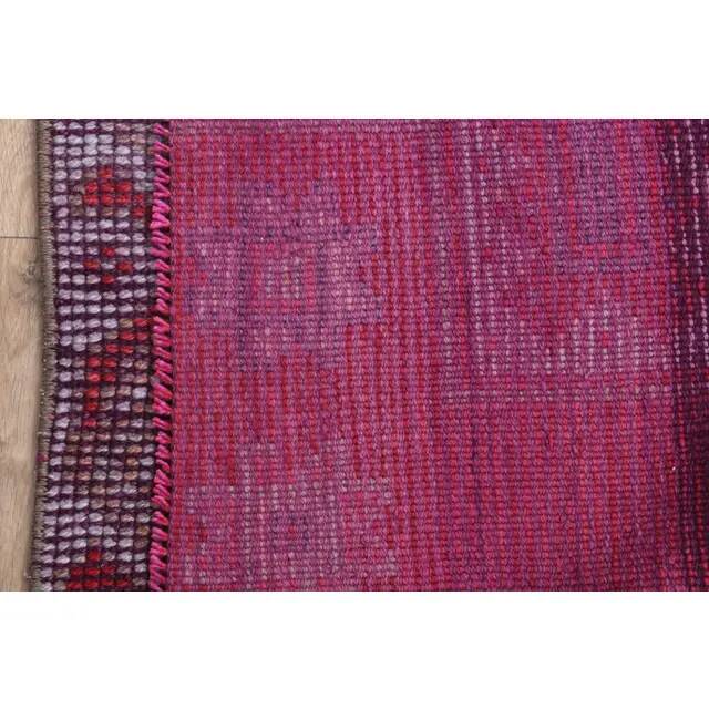 Vintage 1970s Turkish Oushak Handmade Pink Red Wool Wool Runner 89X265