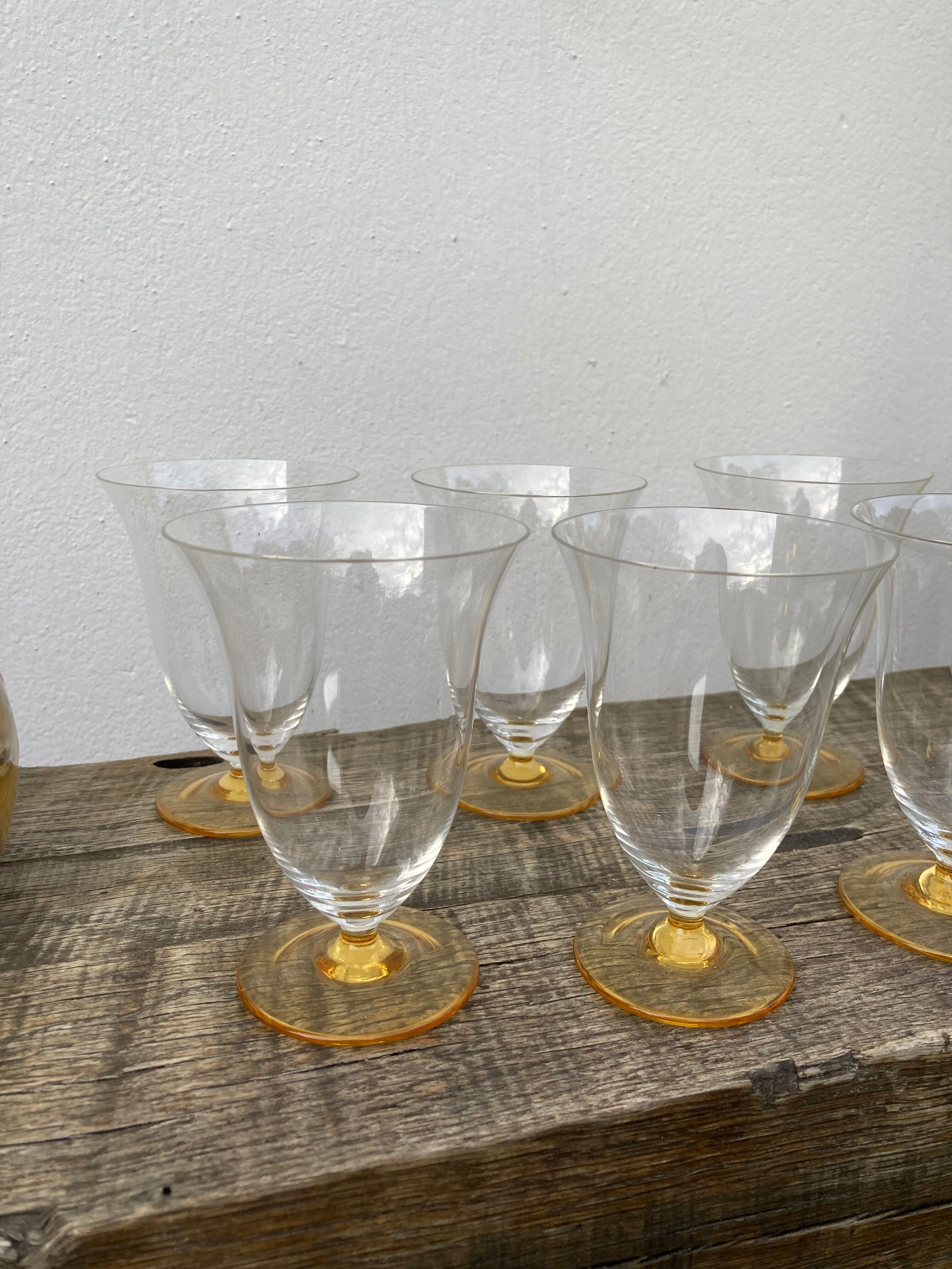 7 glasses with crystal stemmed yellow feet / cups