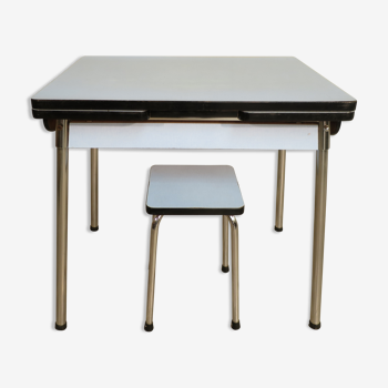 Table and stool in blue formica