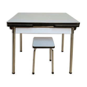 Table and stool in blue formica