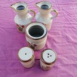 Set oil vinegar salt pepper mustard in ceramic