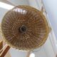 1970s Czechoslovakian rattan & pine pendant light, three-shade chandelier