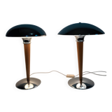 Pair of vintage 1980s wood and chrome ocean liner lamps