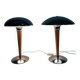 Pair of vintage 1980s wood and chrome ocean liner lamps