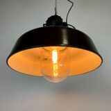 Industrial black enamel lamp with glass cover, 1950s