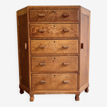 Art deco oak corner unit with drawers