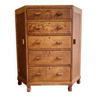 Art deco oak corner unit with drawers