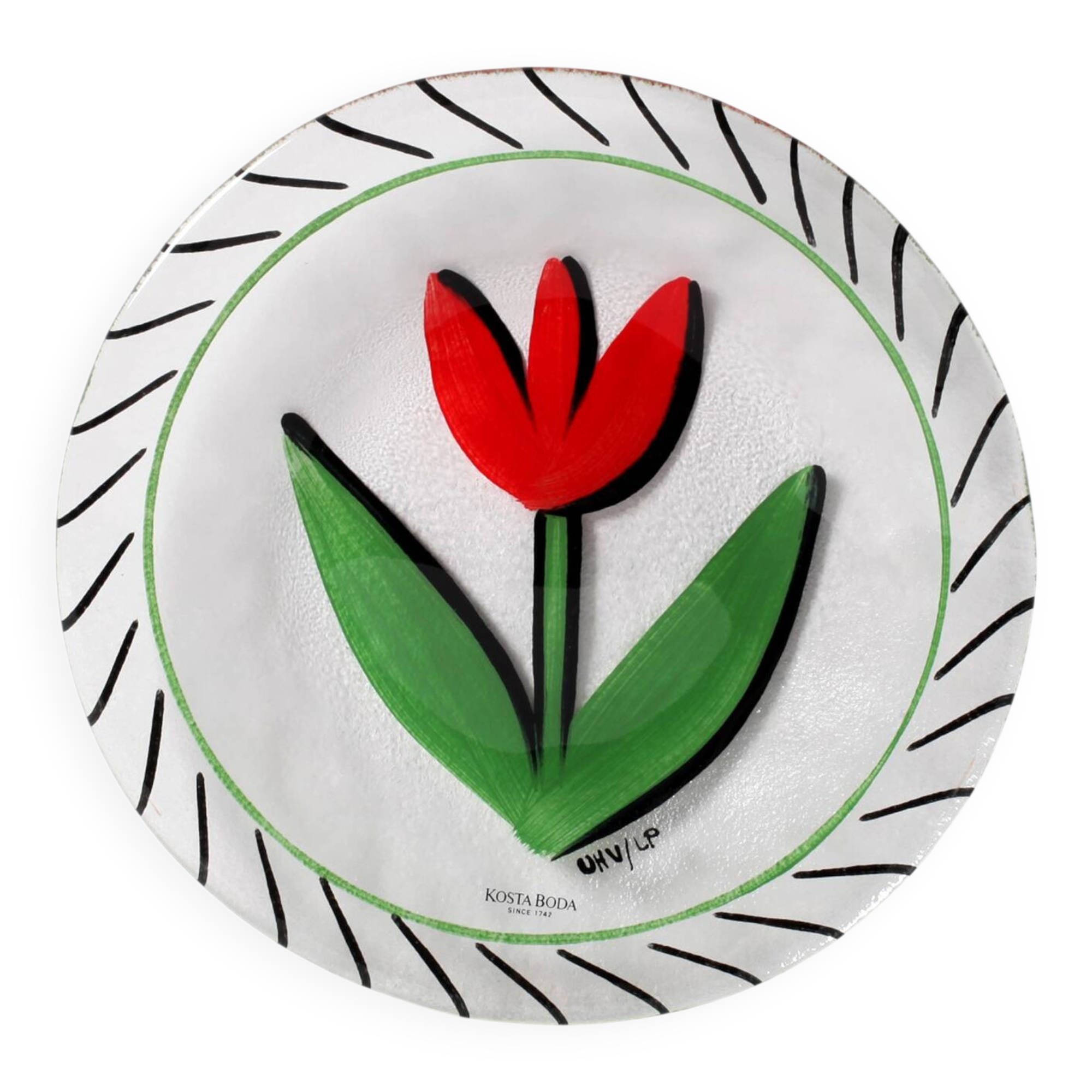 Assiette en verre Kosta Boda vintage : Tulipe rouge Design par Ulrica Hydman Vallien
