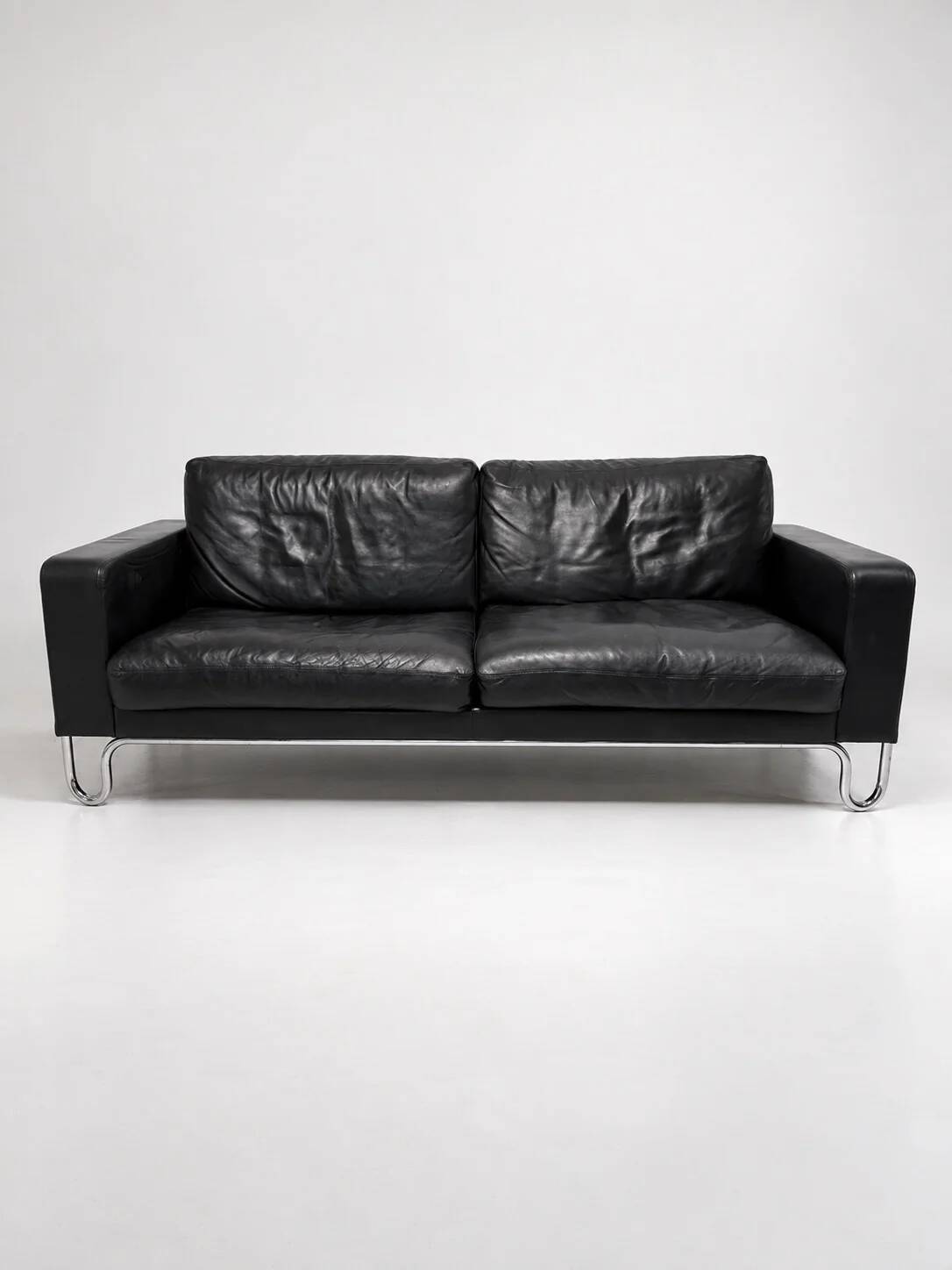 3-seater sofa W.H. Gispen for Dutch Originals, black leather and chrome