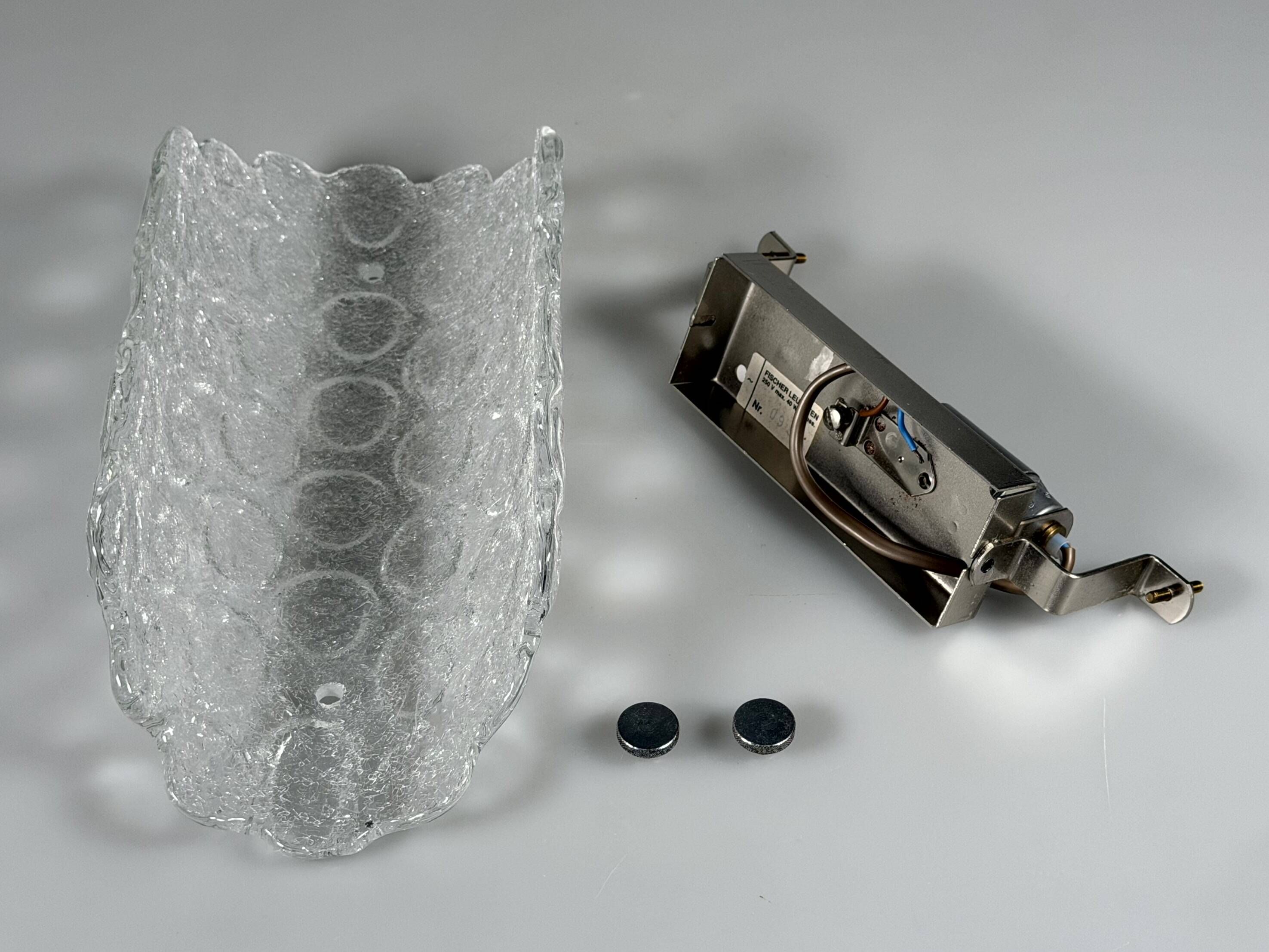 1960s 1970s Wall Lamp Fischer Leuchten Germany Wall Sconce Ice Glass Design