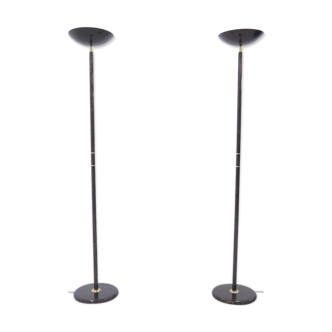 Pair of postmodern halogen italian floor torchiere lamps, produced by Relco Milano in the end of 1970s