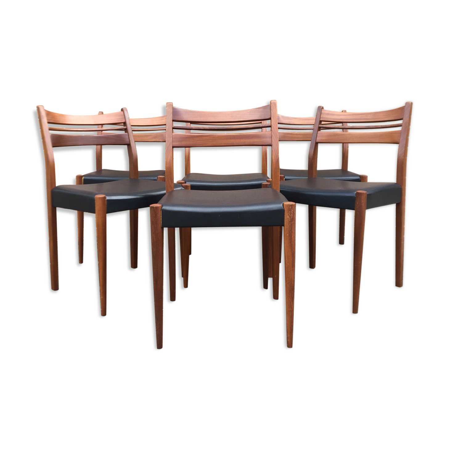 6 scandinavian chairs wood and black skai