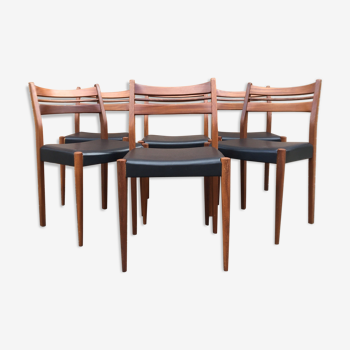 6 scandinavian chairs wood and black skai