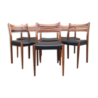 6 scandinavian chairs wood and black skai
