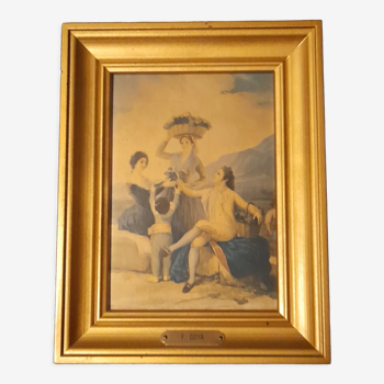 Cadre mural doré 15,5 x 19,5 cm, reproduction « la vendange » ou « l'automne » de goya
