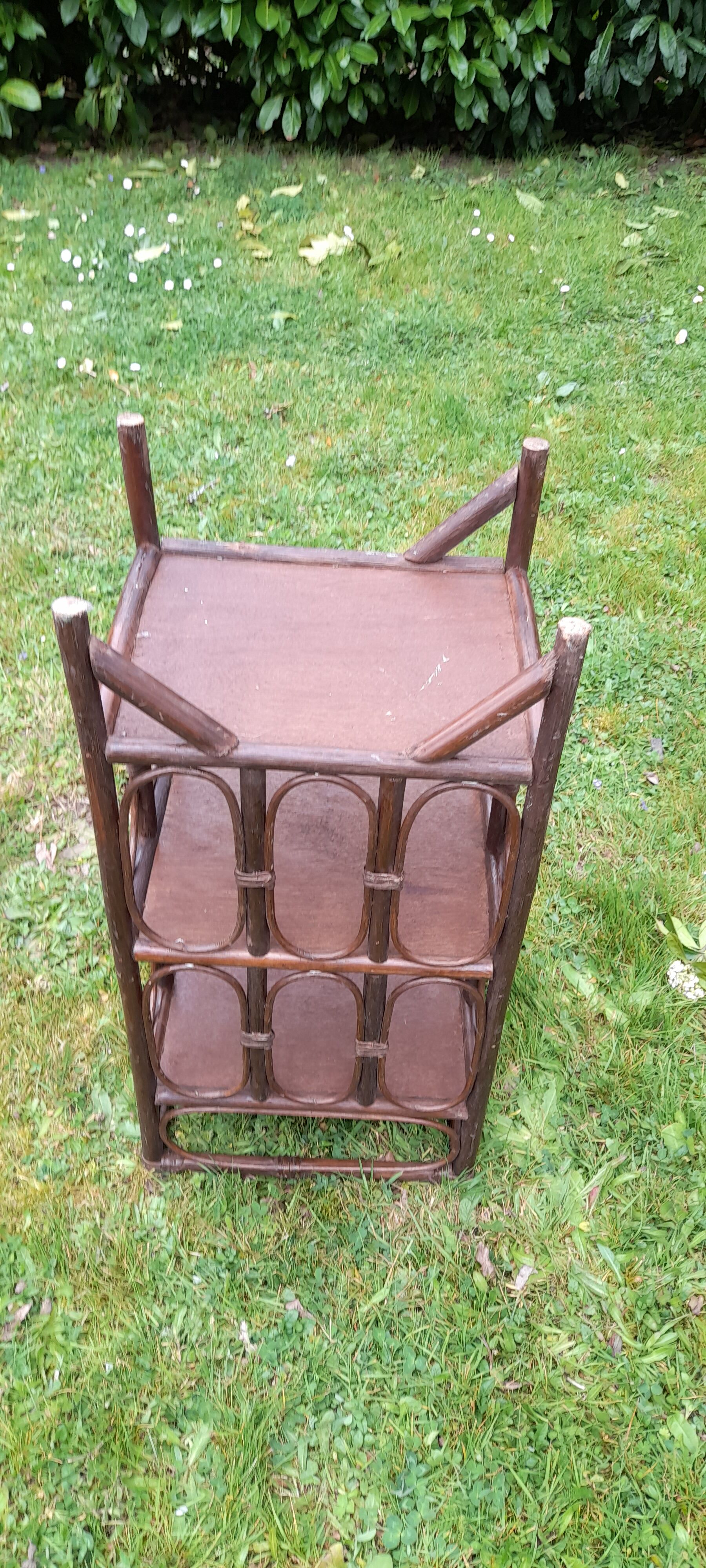 Bamboo and rattan foot shelf, dark version, vintage