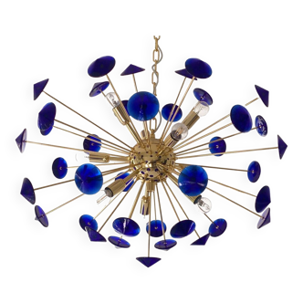 Lustre ovale en verre de Murano bleu « coni » spoutnik