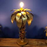 Hollywood Regency Palm Tree Lamp Trio – Hammered Gold Metal