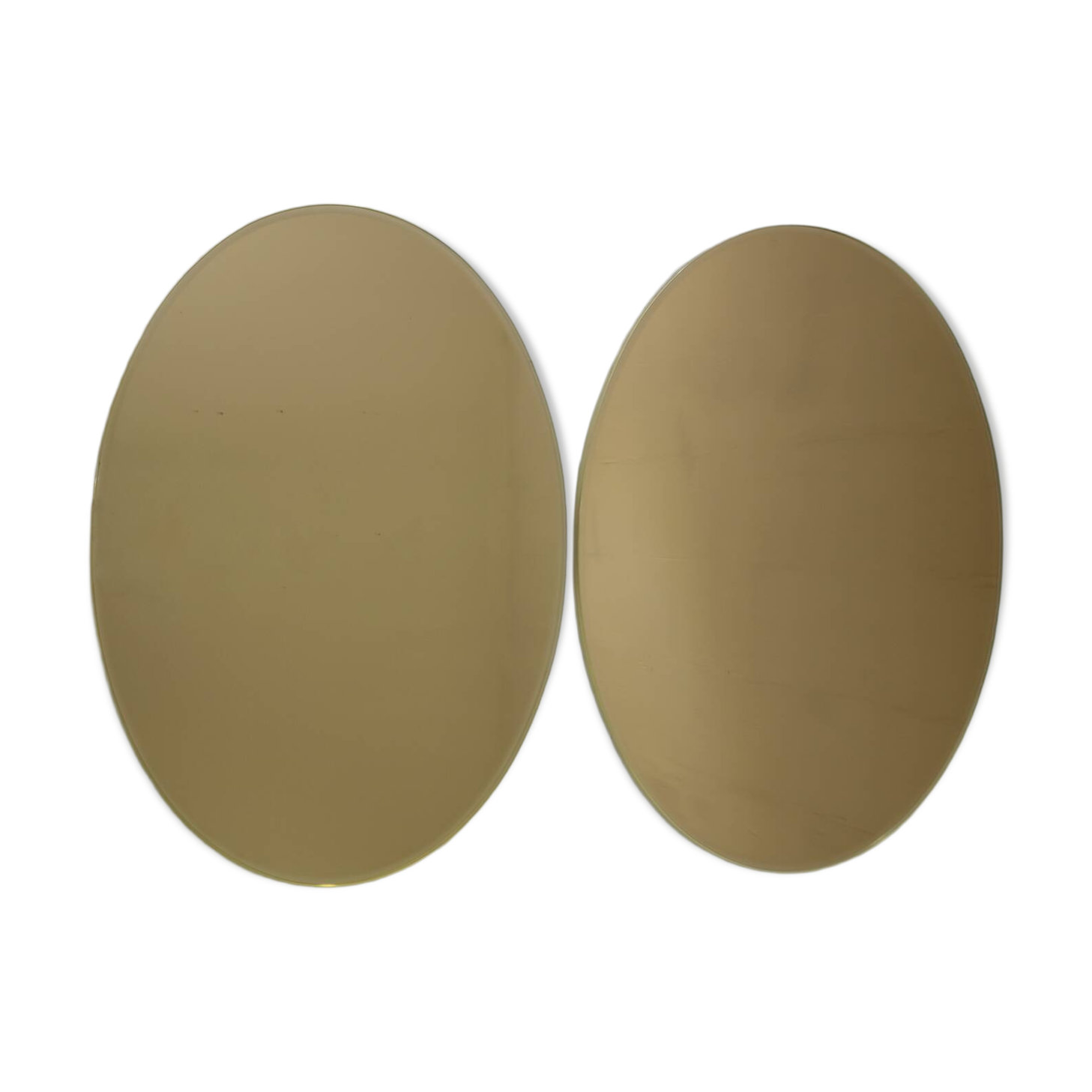 Pair of Mid-Century Modern Italian Oval Mirrors Brass and Bronzed Mirror,70