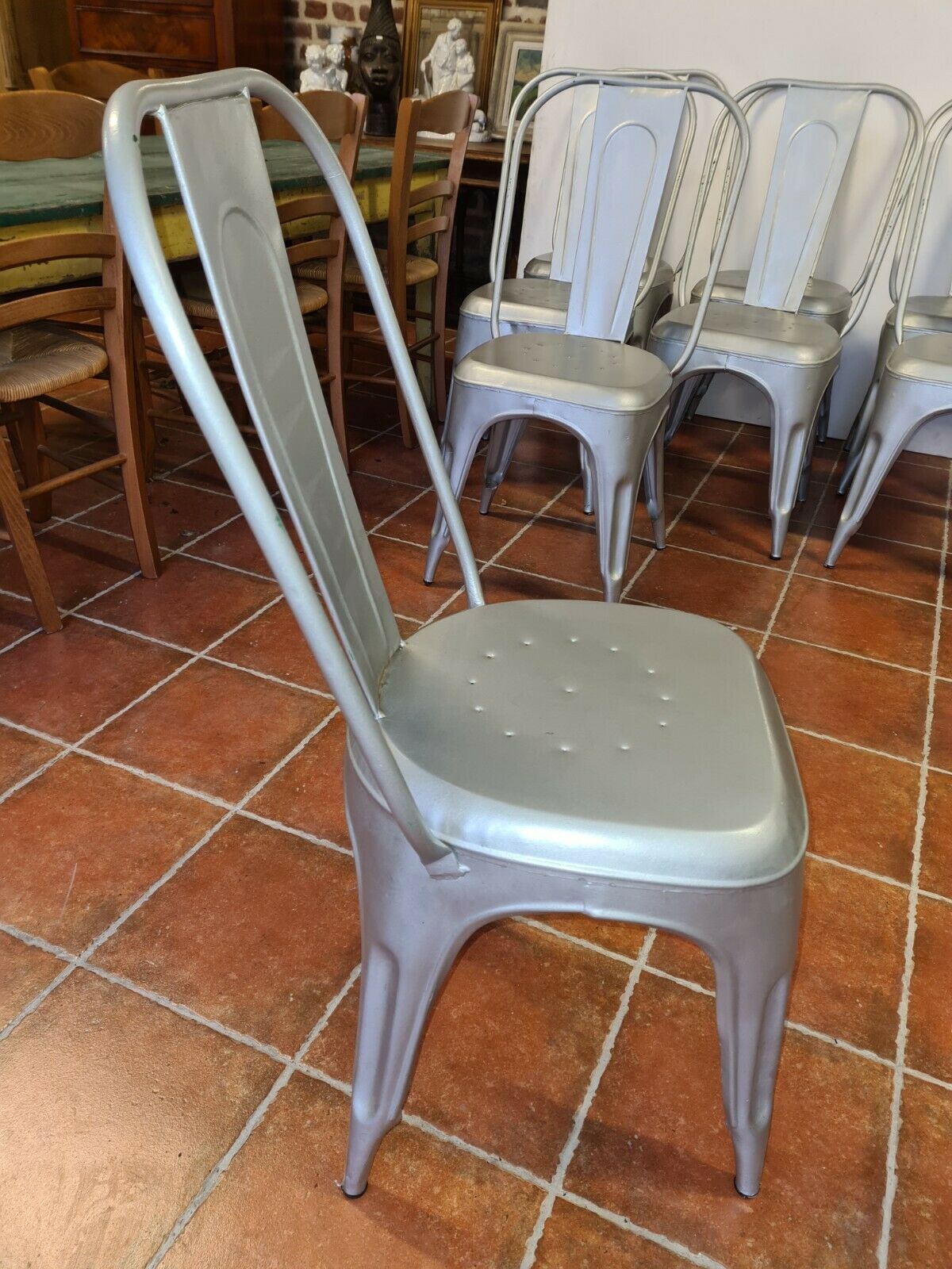 8 industrial iron chairs