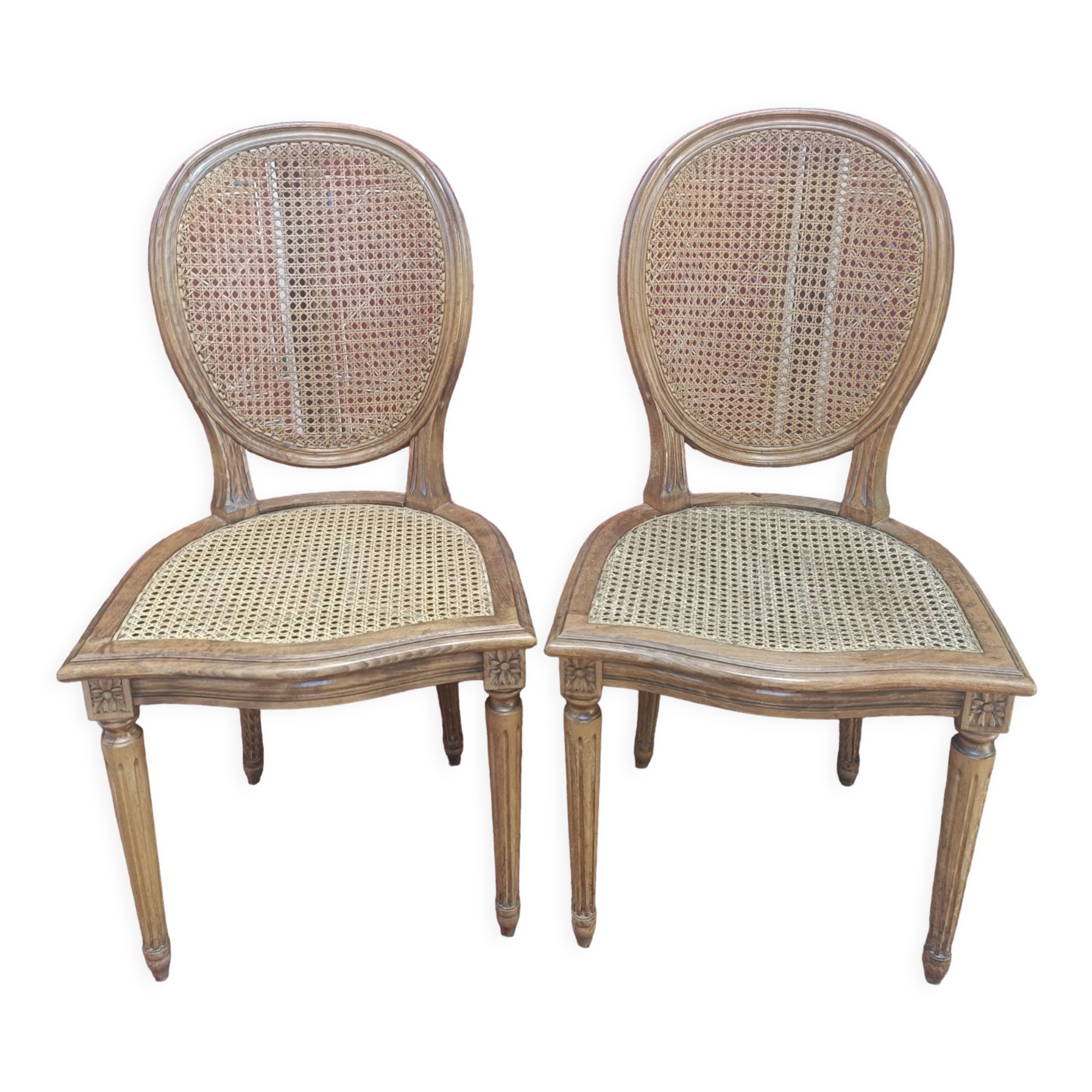 Louis XVI style medallion chairs, canned seat and back