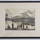 Framed vintage photograph of an alpine lake with hikers, 1930, 36 x 29 cm.