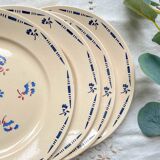 6 vintage K&G Luneville "Flore" porcelain dinner plates, 1950s, small blue flowers