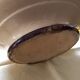 Pot cover in slip pattern birds small shine on brown border of the foot