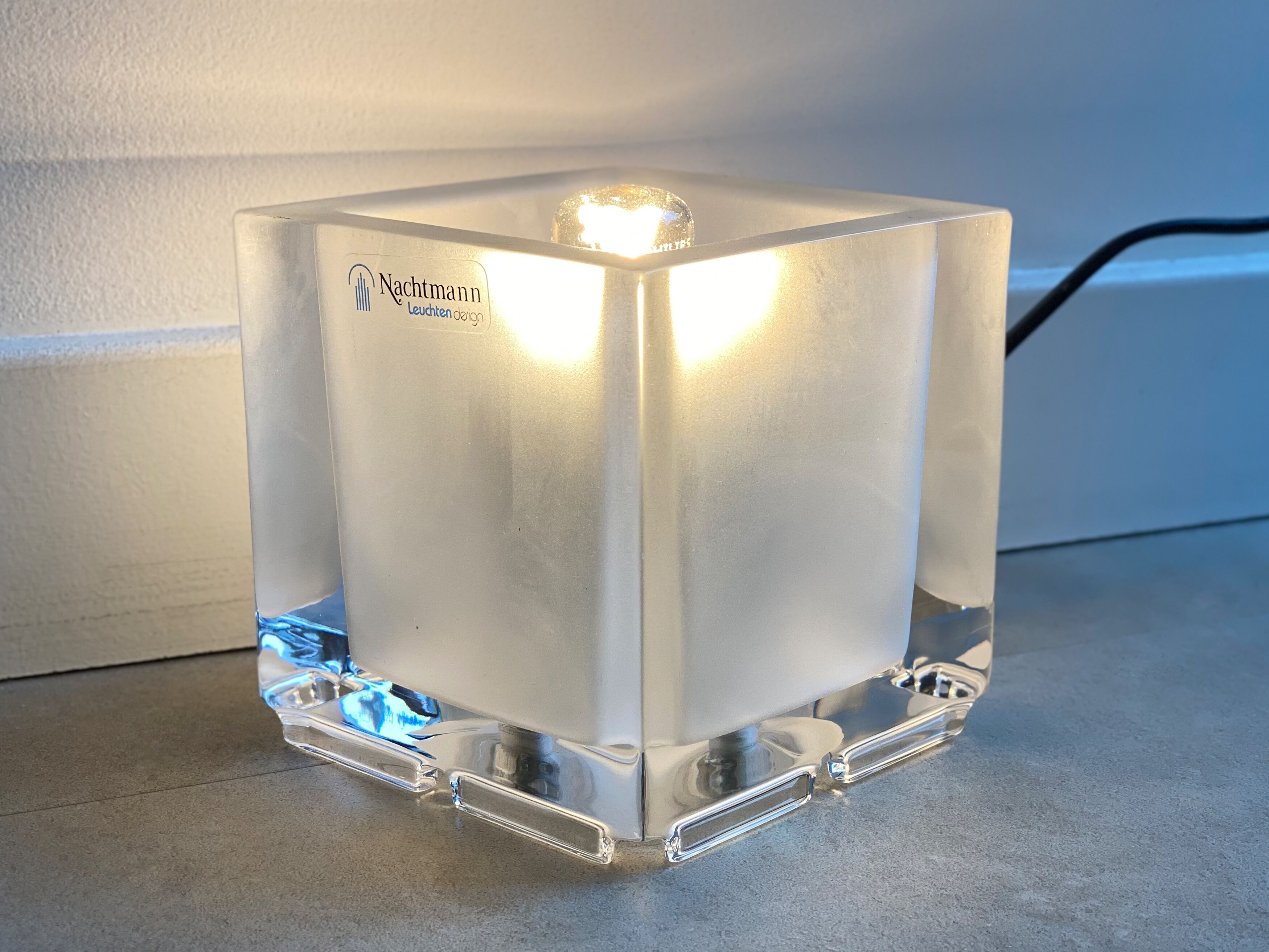 Vintage Nachtmann Leuchten glass cube table lamp
