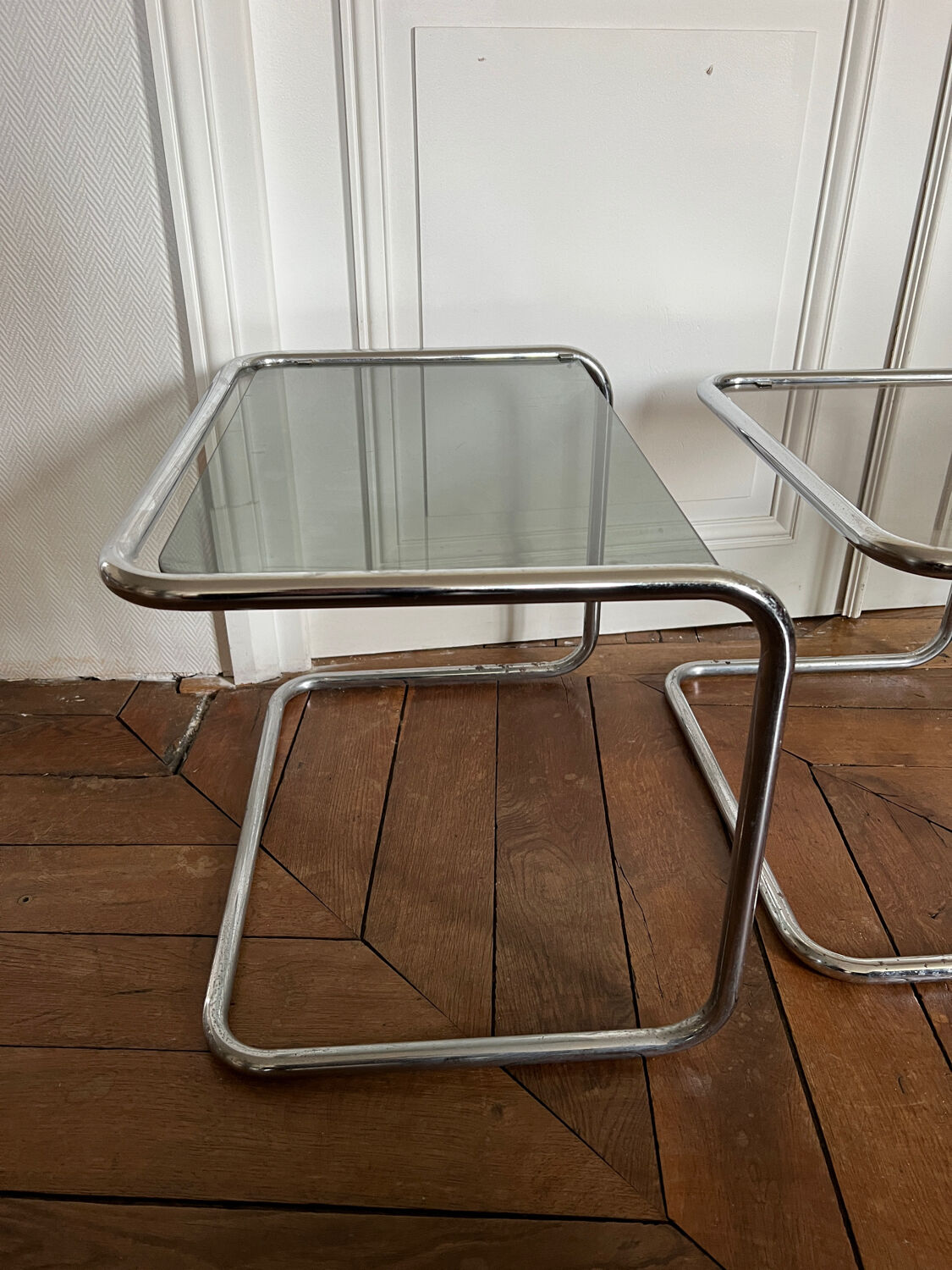 Nesting tables metal and smoked glass 70s
