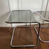 Nesting tables metal and smoked glass 70s