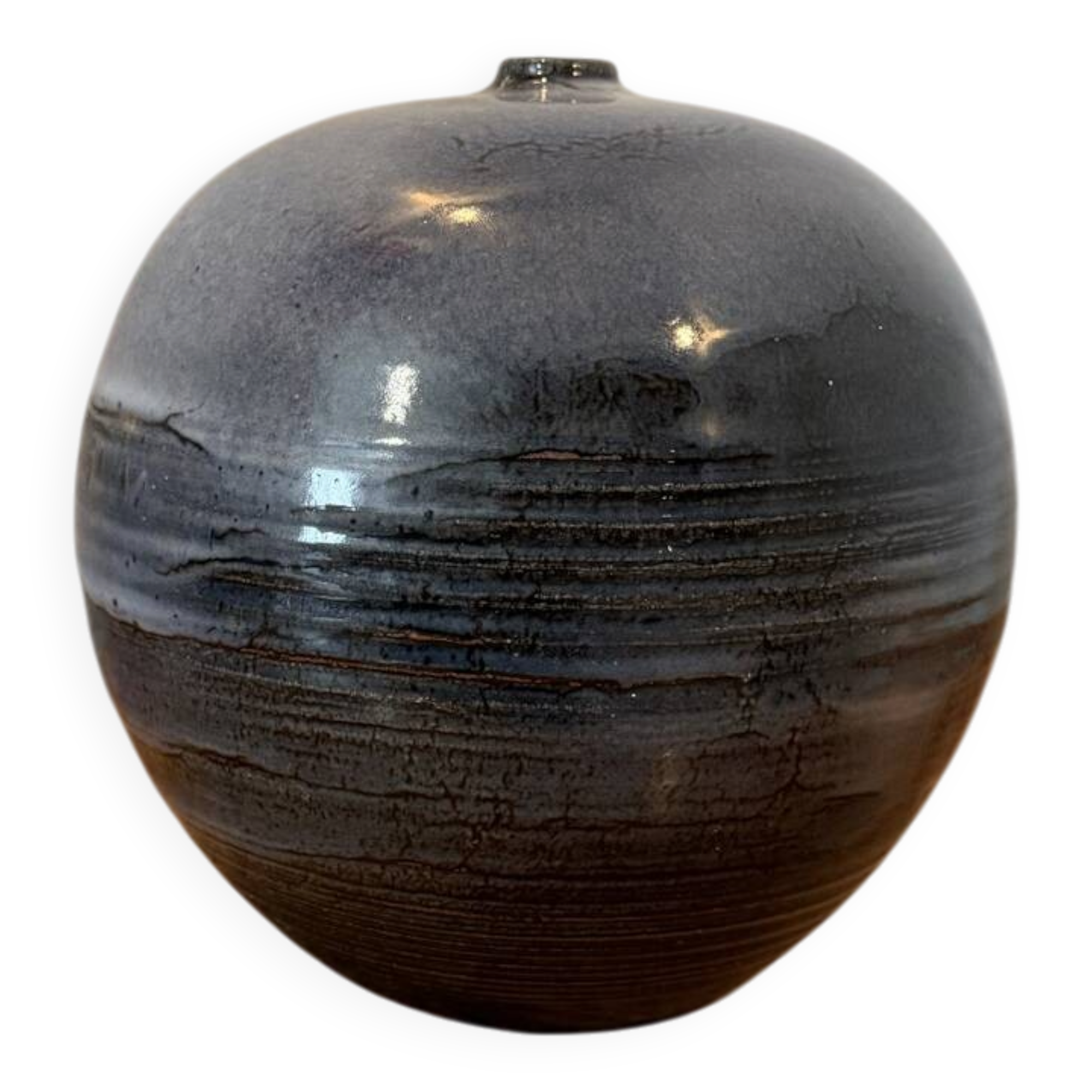 Vase boule signé en grès émaillée dans le goût de Antonio Lampecco