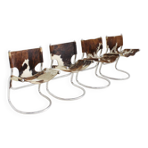 Chaises de salle à manger vintage en chrome et en cuir de vache par Parravicini Fratelli