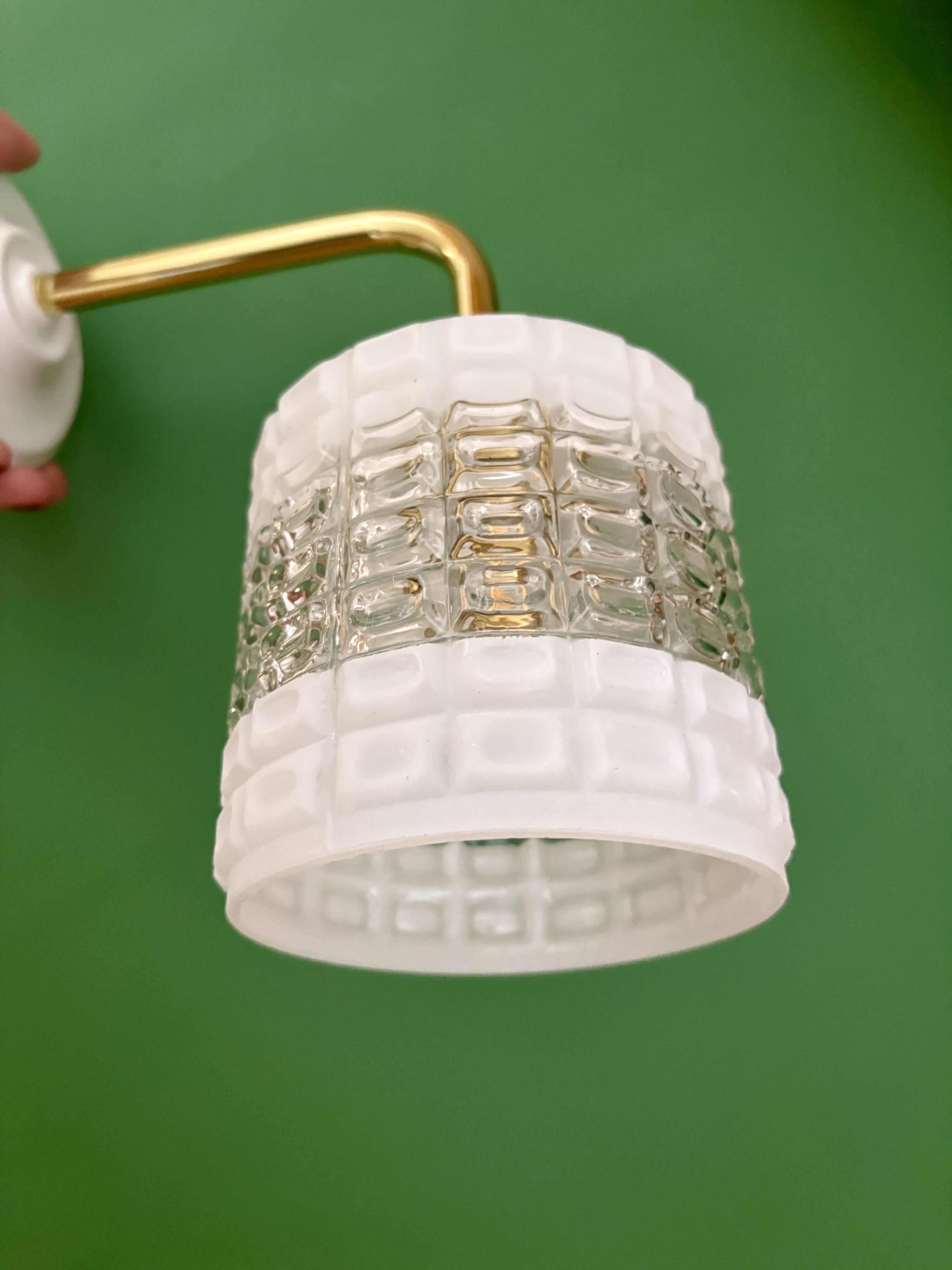 Vintage globe angled wall light in white and clear glass