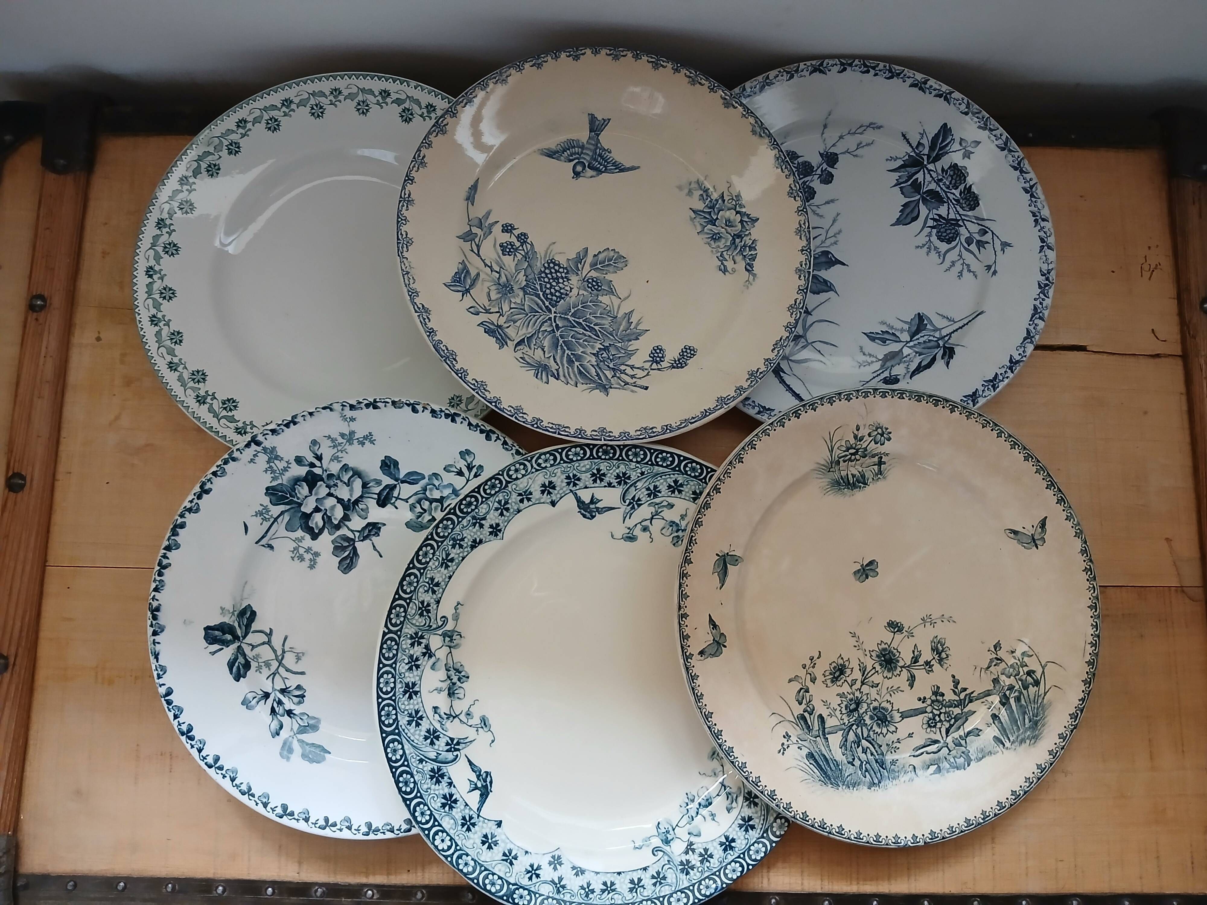 6 antique flat plates in ironstone
