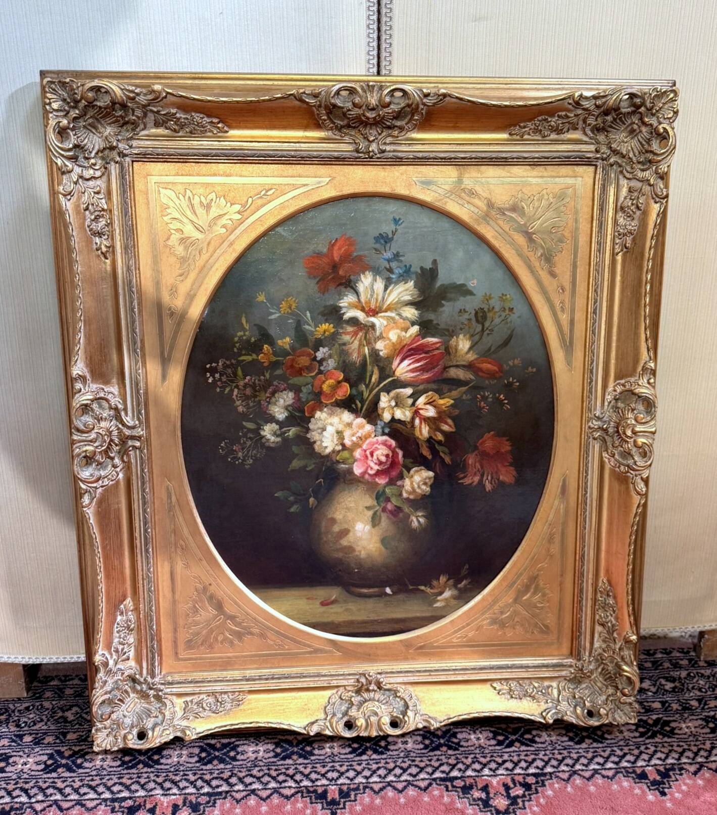 Tableau huile sur toile XXème : nature morte aux fleurs