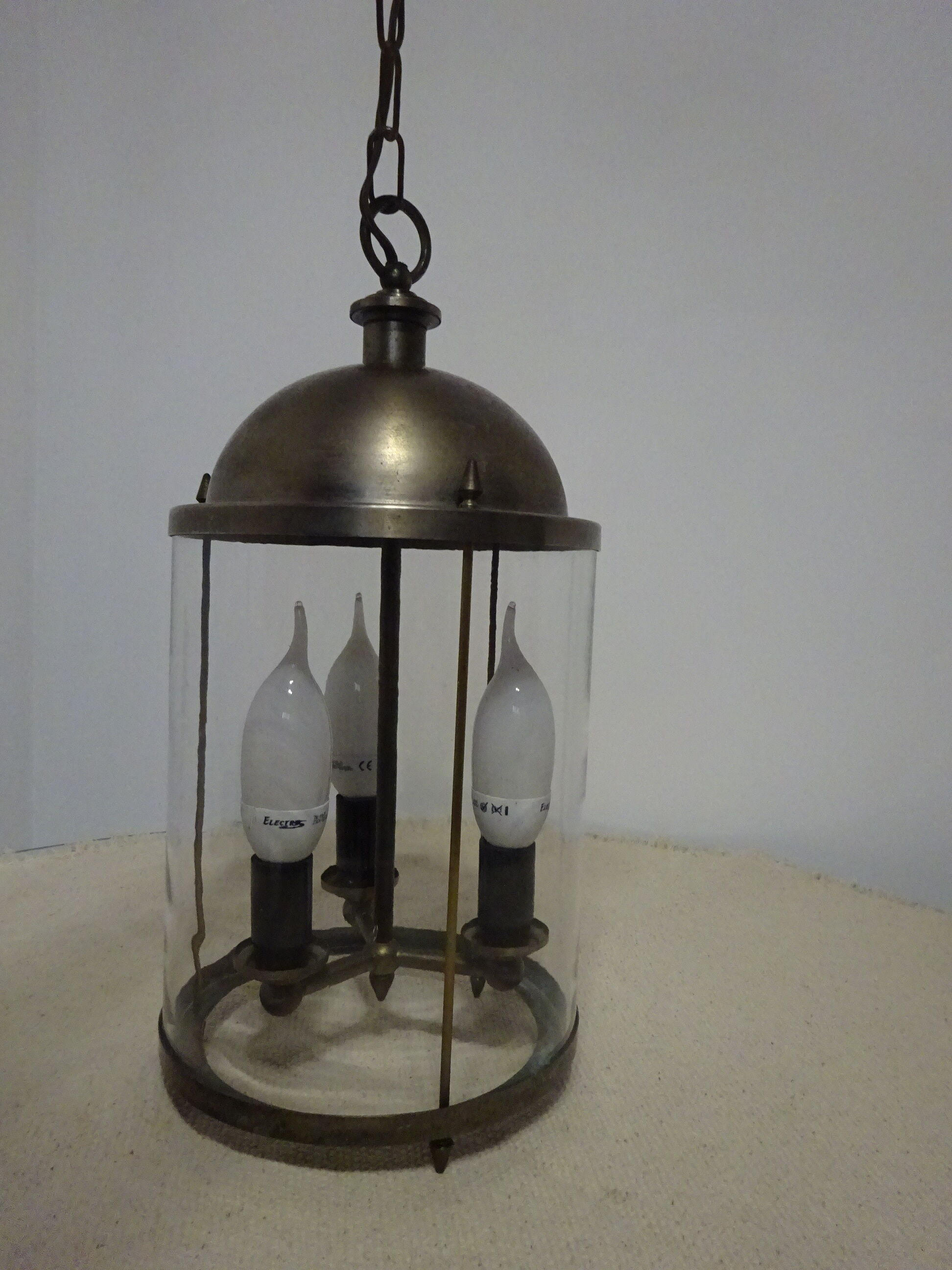 Old chandelier, 3 lights in a glass cylinder