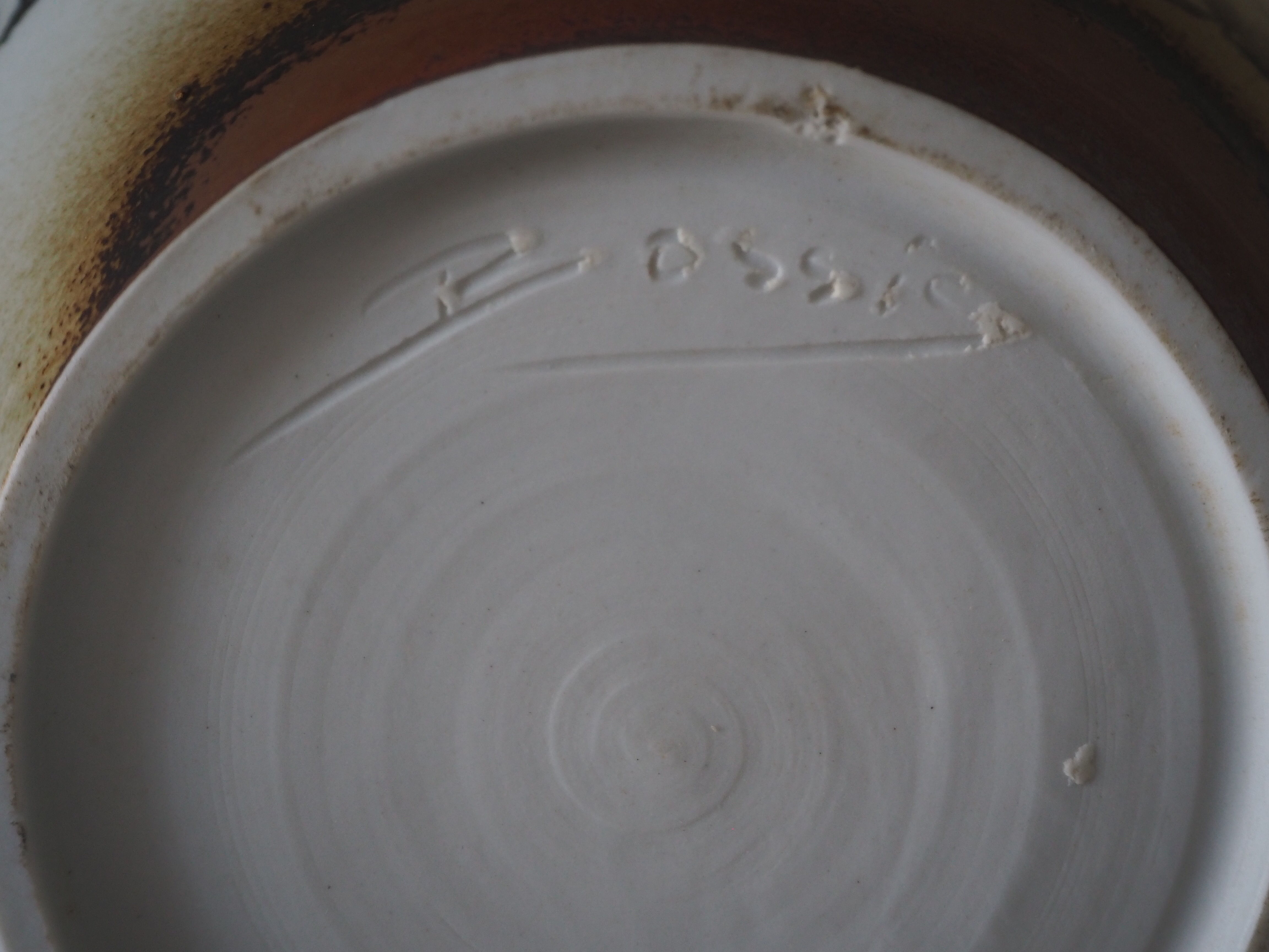 Enamelled ceramic ball lamp signed bossis and fabric lampshade