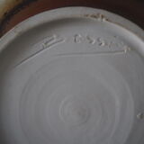 Enamelled ceramic ball lamp signed bossis and fabric lampshade