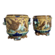 Pair of Art Nouveau Cache-Pots in Barbotine - Bird & Ribbon Decor - Fon