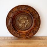 Vintage Handcarved Wooden Plate, Floral Folk Art, Wall Hanging, 1960s Decor