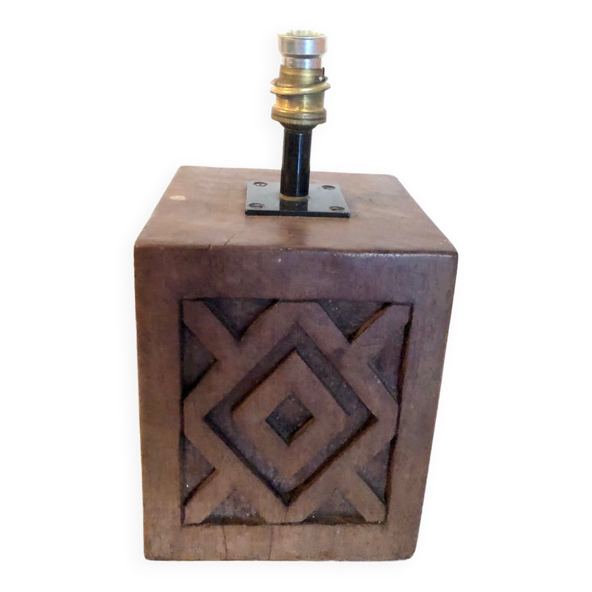 Brutalist folk art lamp base in teak from the 40s/50s.