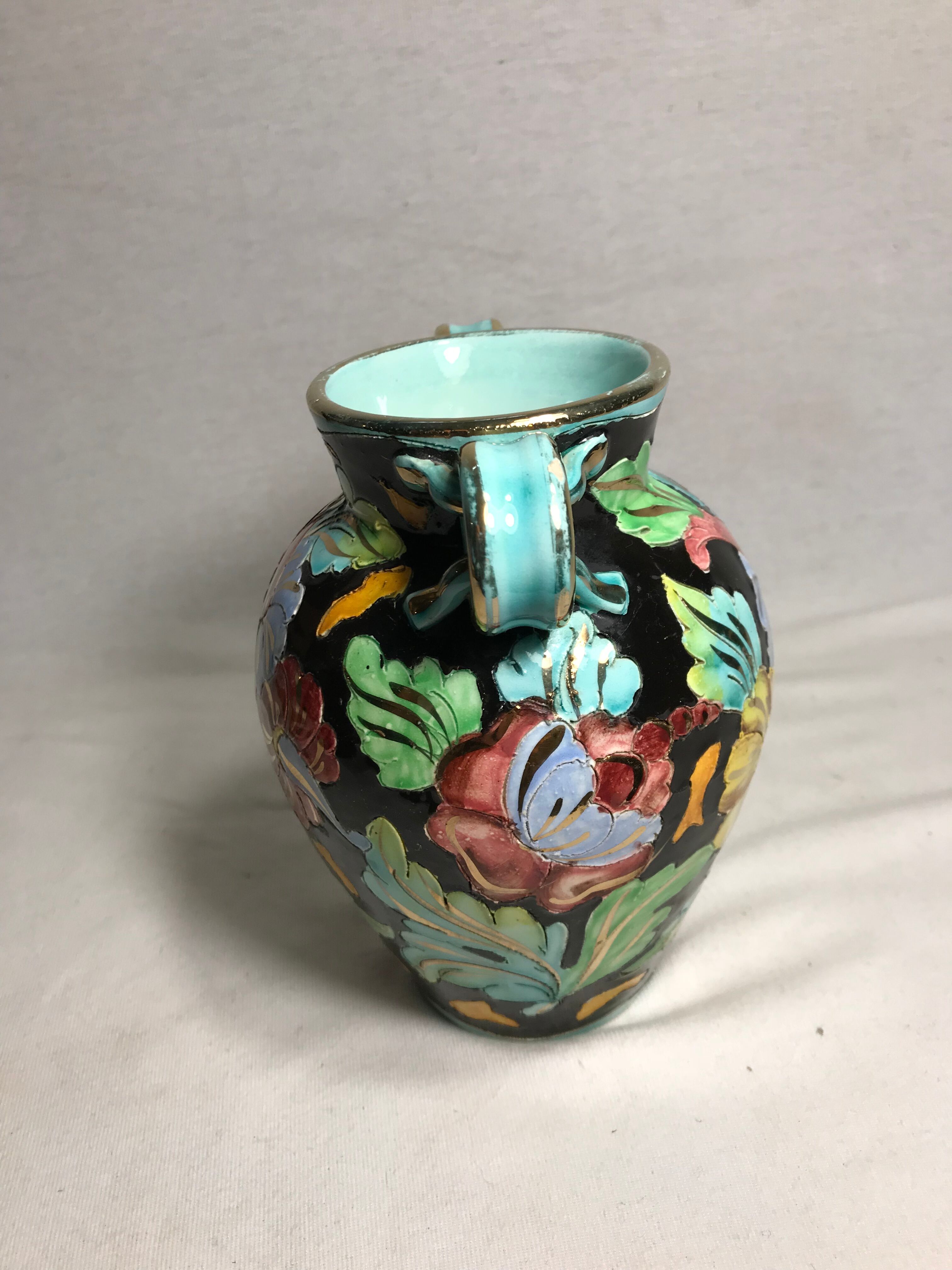 Vase ancien céramique monaco decor main coloré signé vintage Selency