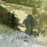 Painting "gour de tazenat" (puy de dôme) jean-francois devaliere (1926-2021)