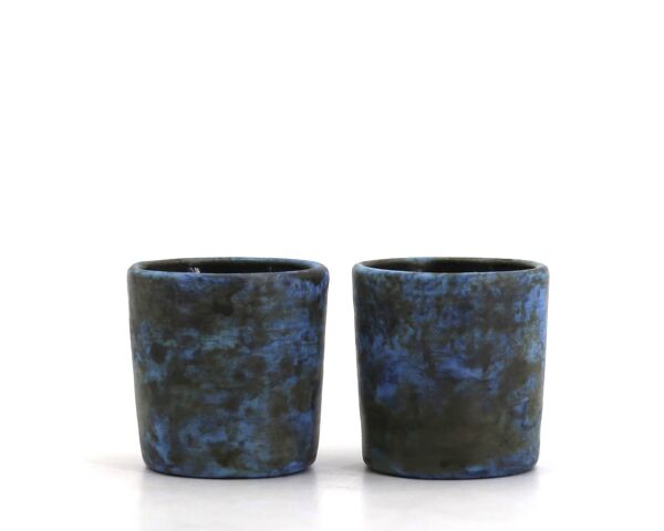 Deux verres à liqueur en céramique bleue de Jacques Blin, années 50