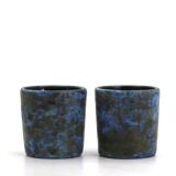 Two blue ceramic liqueur glasses by Jacques Blin, 1950s.
