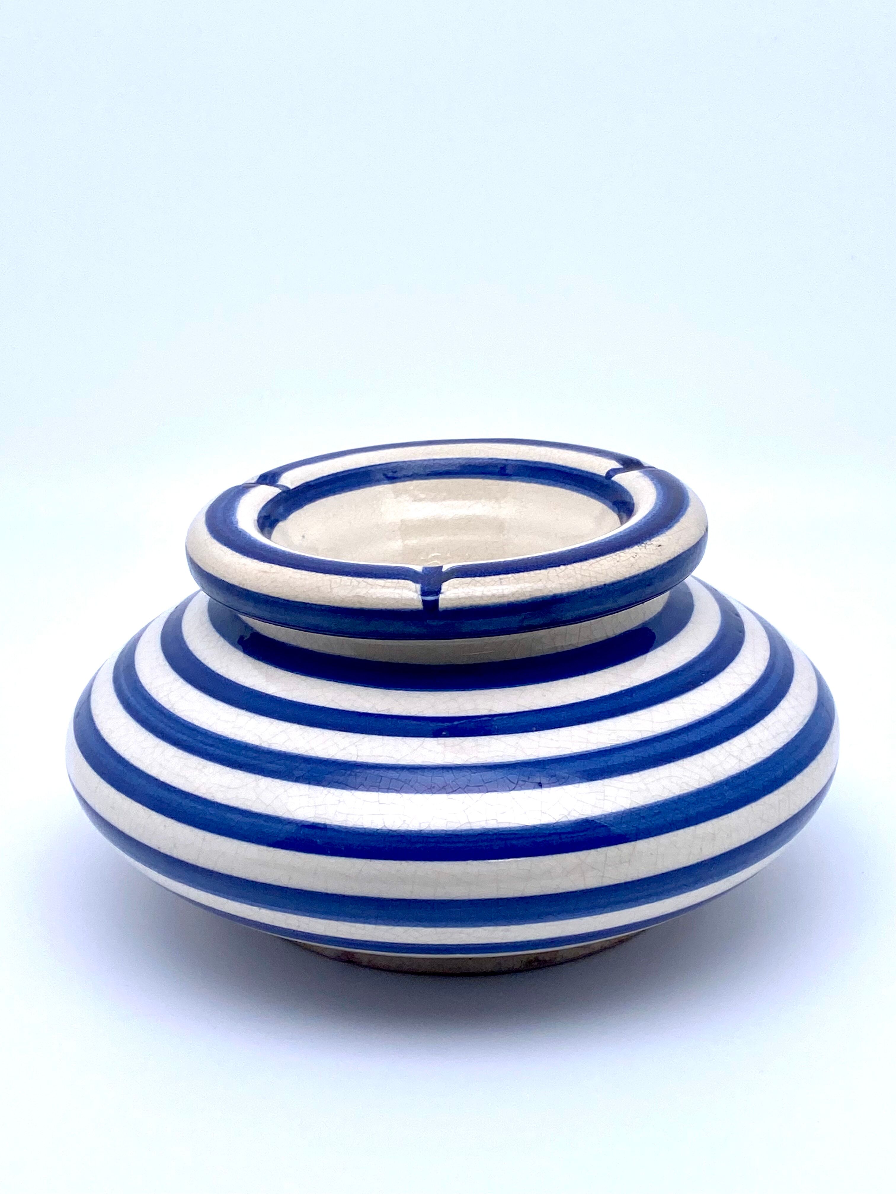 Moroccan ashtray with blue and white stripes