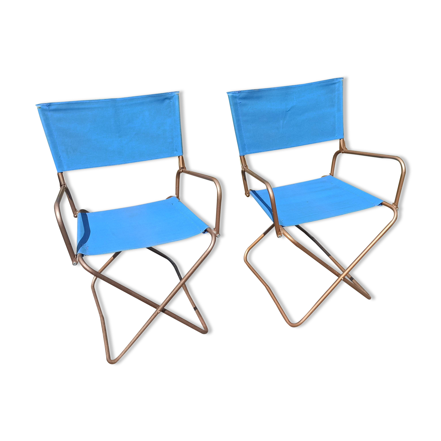 Paire de fauteuils chaises lafuma chantazur toile bleu