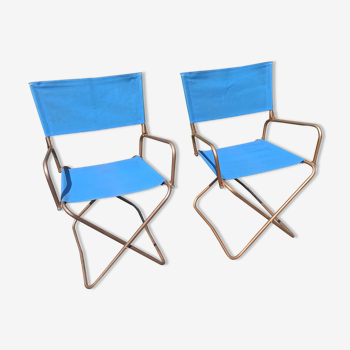 Paire de fauteuils chaises lafuma chantazur toile bleu